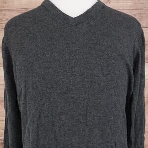 Nordstrom Men's Shop Sweater Mens XL Gray Extra Fine Merino Wool V Neck Pullover